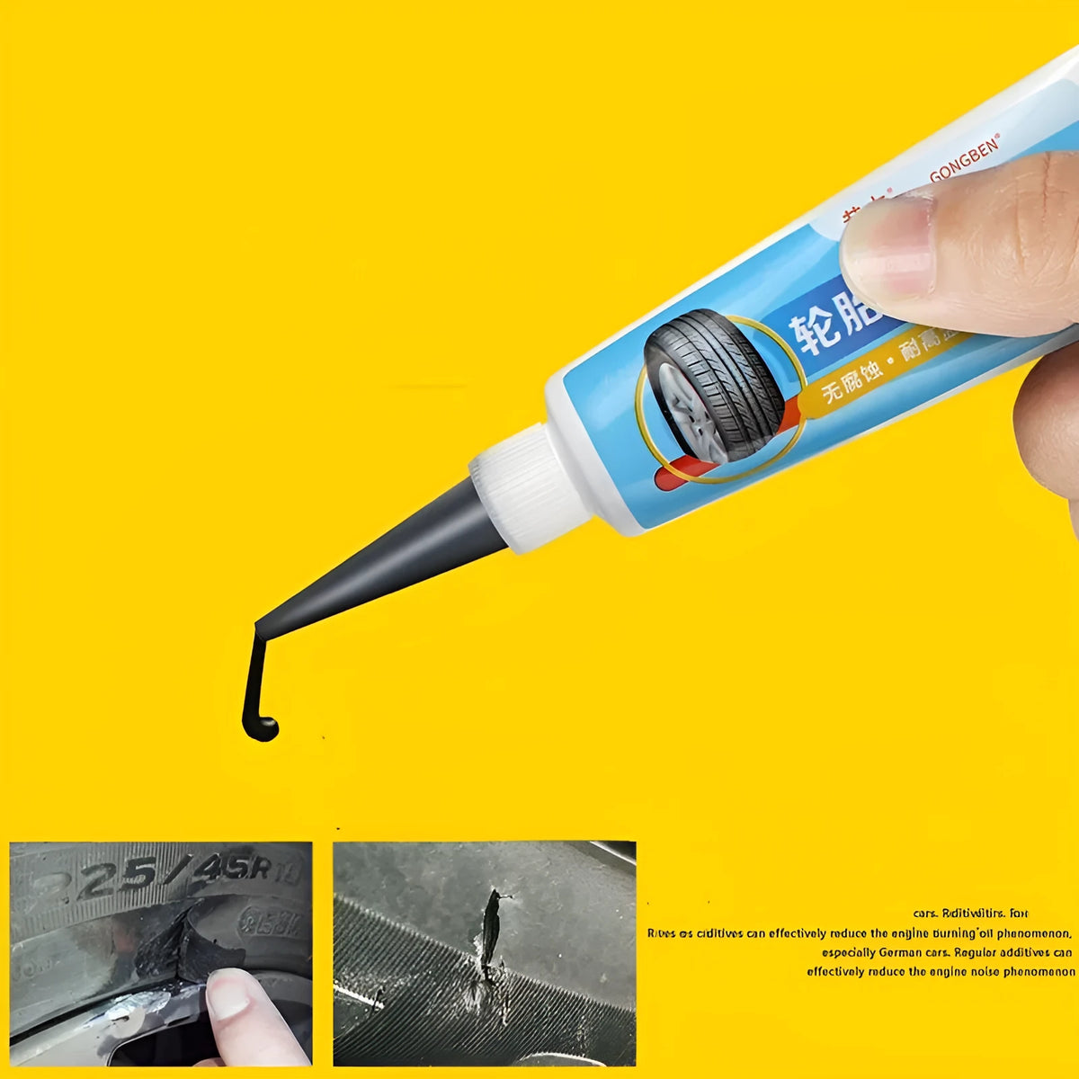 Black car tyre repair glue tube for repairing hard cuts on side of tyres