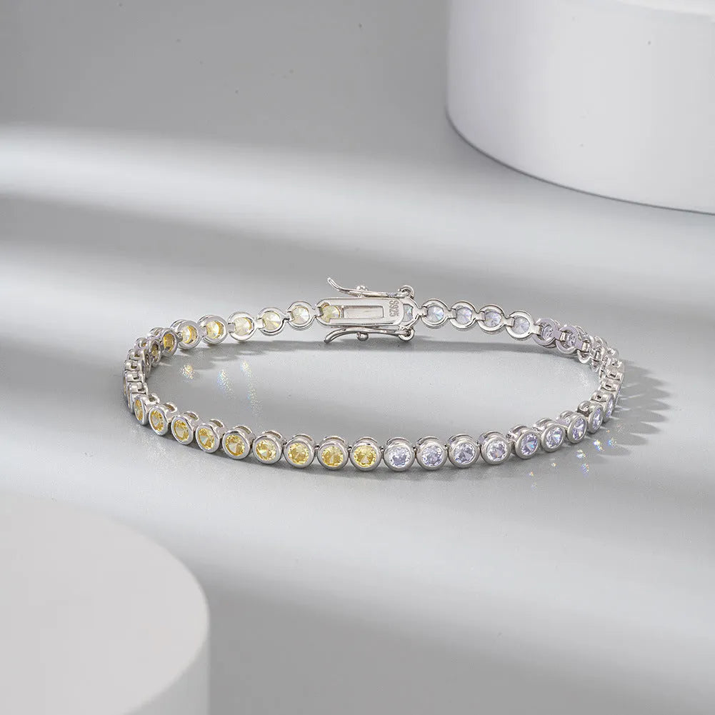 S925 sterling silver bracelet with round zircon stone and electroplated 14k gold or white gold finish