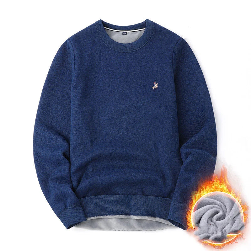 Men's navy blue plus velvet thickening sweater for autumn and winter
