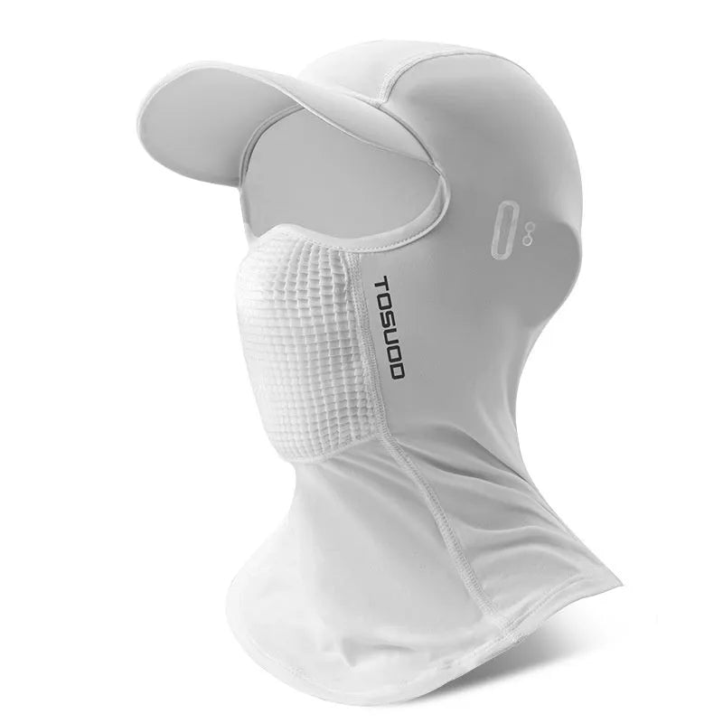 Ice silk sun-proof headgear with 3D sunshade in black, gray, and white for outdoor cycling mask