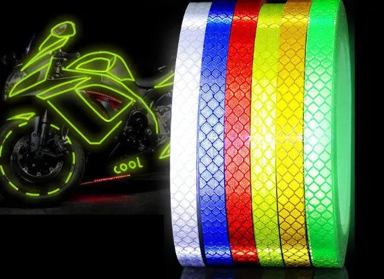 Reflective stripe roll in grass green, 8 metres length, crystal lattice pattern for motorcycle night safety