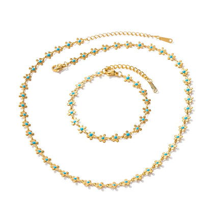 National Style Pastoral Oil-spot Glaze Flowers Necklace Bracelet Set in vibrant colours