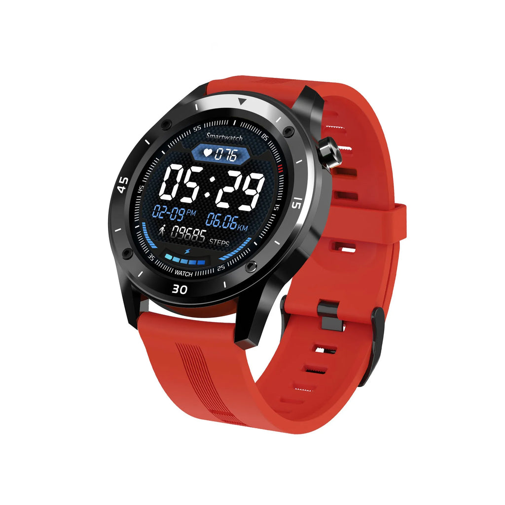 F22 smartwatch with coloured strap on wrist, showing 1.54-inch touchscreen display.