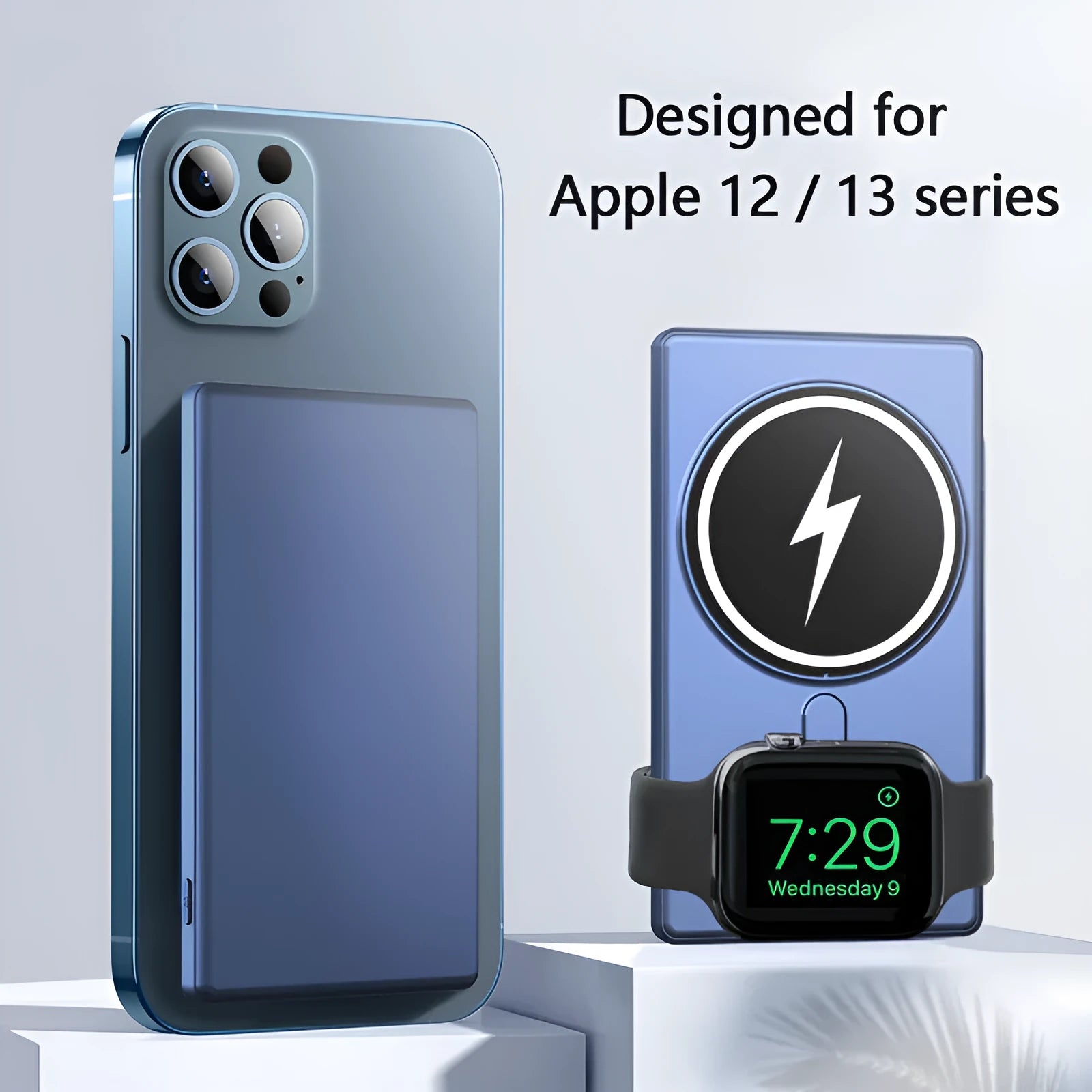 Black three-in-one magnetic wireless charging power bank showing ultra-thin 13mm design