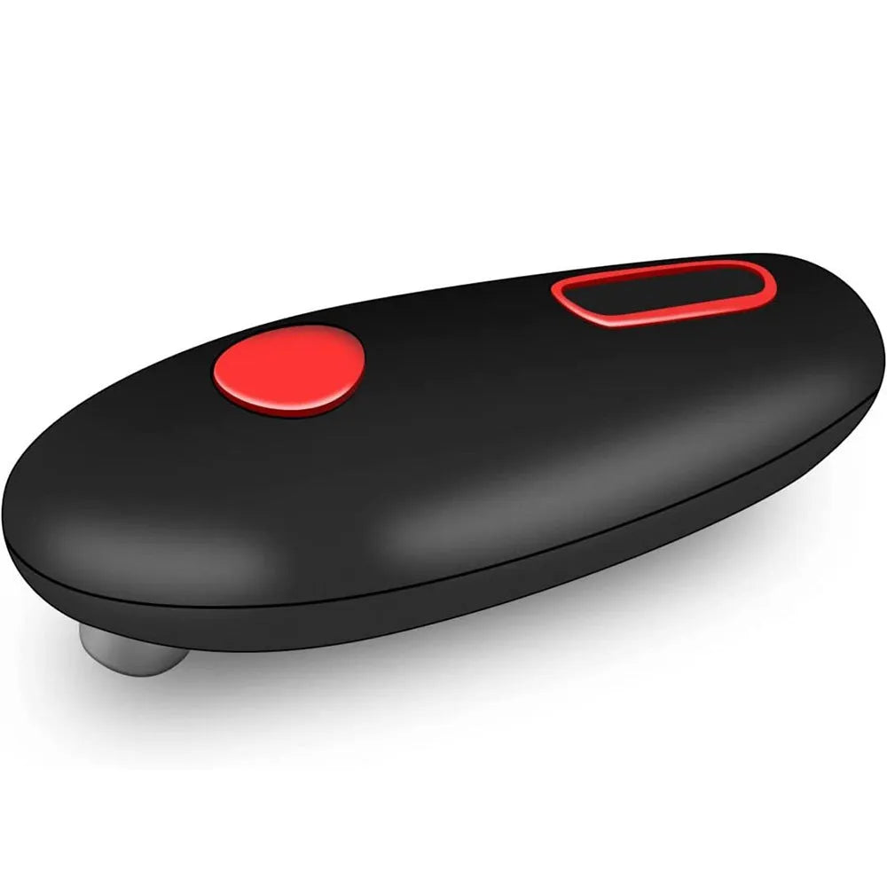 Black plastic electric can opener with battery compartment for portable kitchen use