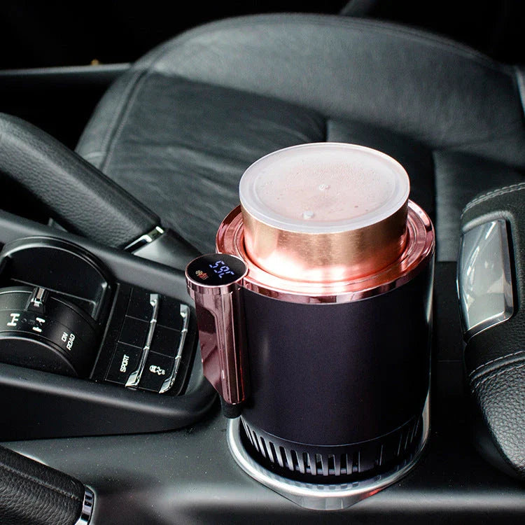 Smart car cup holder with digital temperature display, heating and cooling functions, and versatile design for car and office use