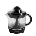 Black manual orange juice extrusion juicer with 0.7L capacity and ABS construction on a kitchen counter