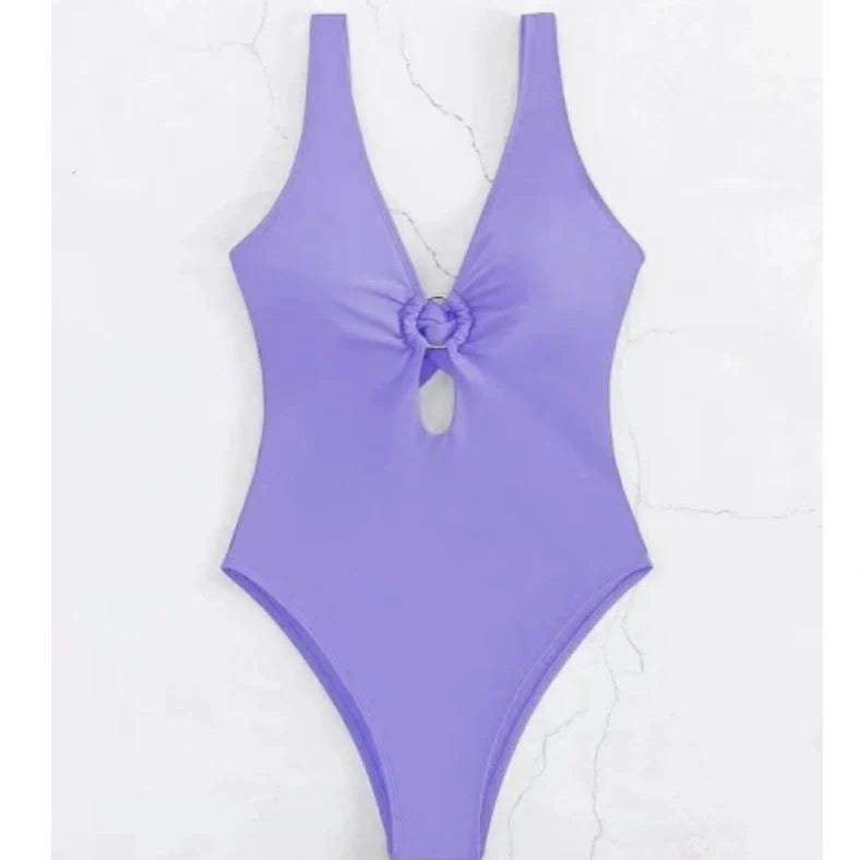 Women's solid colour one-piece swimsuit in eight options including light purple and rose red