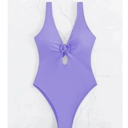 Women's solid colour one-piece swimsuit in eight options including light purple and rose red