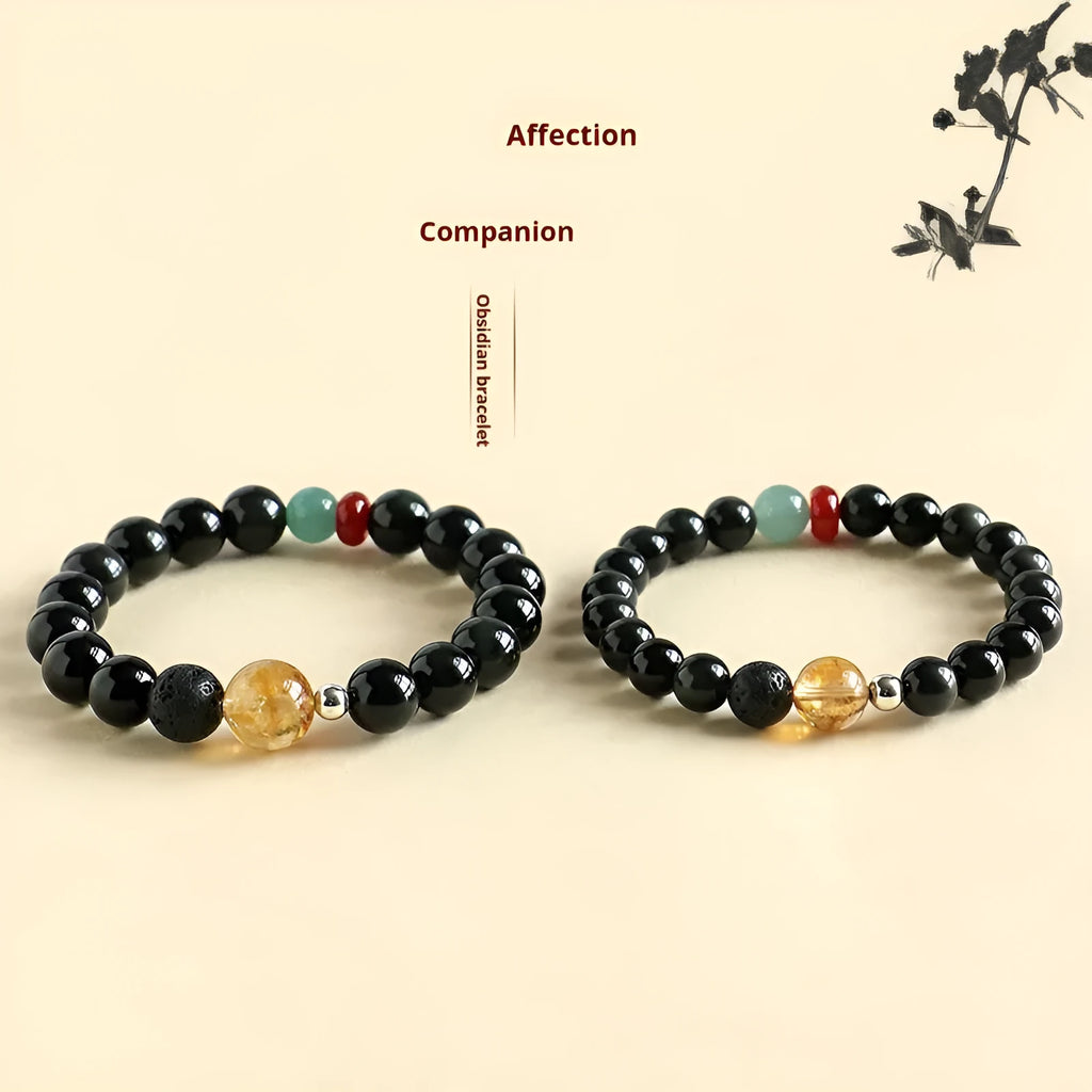 Chinese style obsidian and agate jade couple bracelet in 8mm and 10mm bead sizes