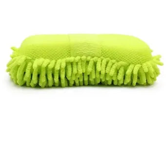 Silver green chenille car wash sponge measuring 14x25cm with spiral wool construction