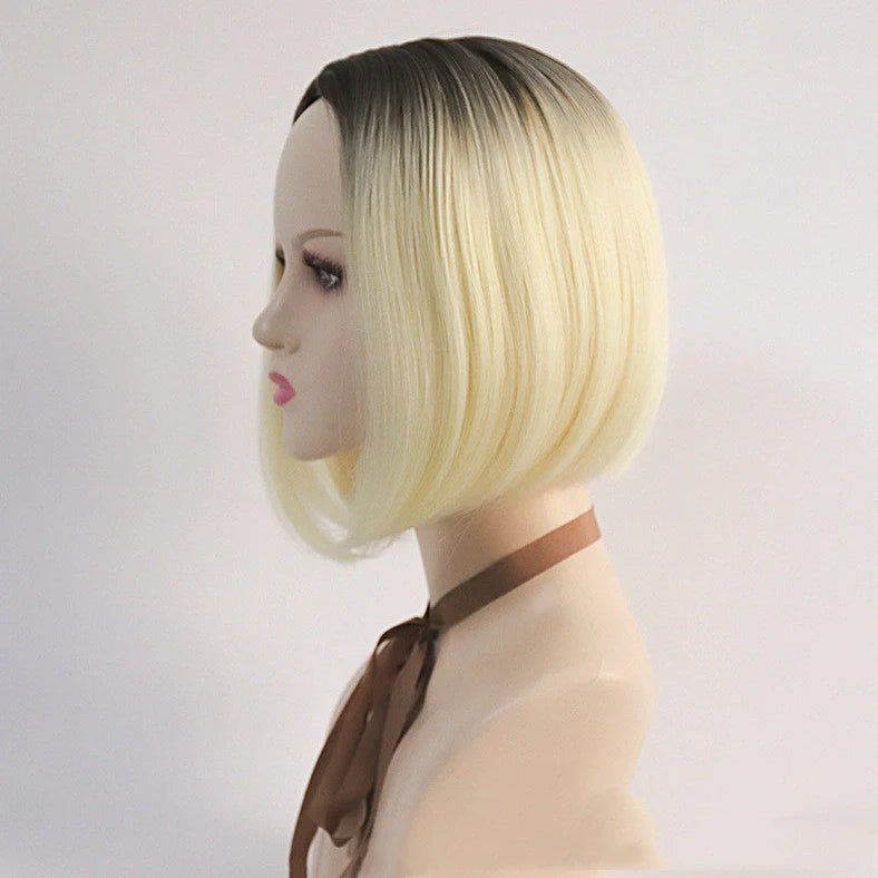 Women's medium bob wig with split ends and gradient colour 8219RT, 20-25cm length with 8-12cm bangs