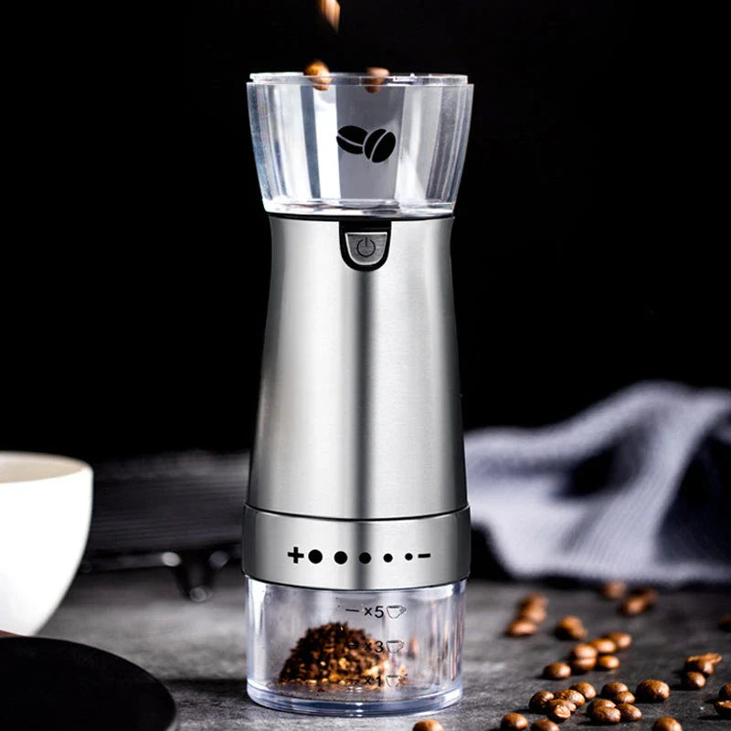 Premium Electric Coffee Grinder with Adjustable Settings, Stainless Steel Construction, and USB Charging