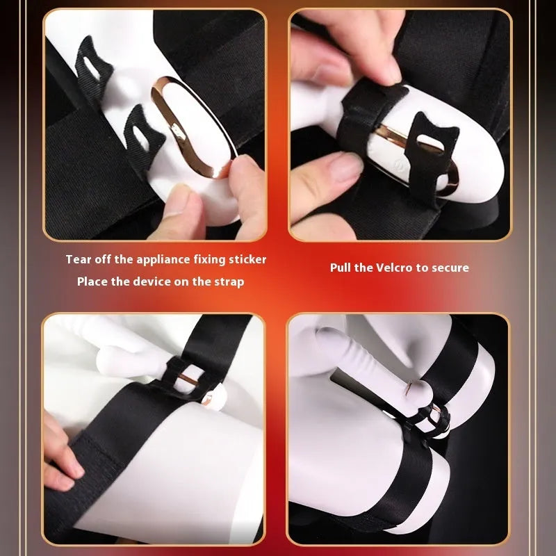 Black knitted belt adult toy appliance strap on a plain background