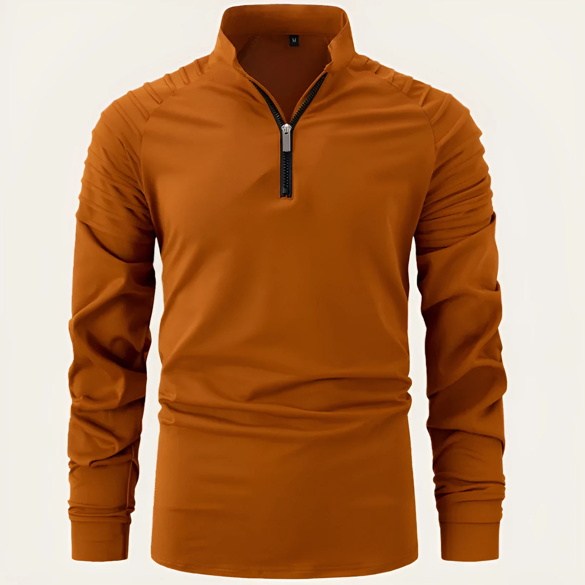 Cotton blend men's polo shirt with front zipper, slim fit, long sleeves, available in multiple colours for spring and autumn