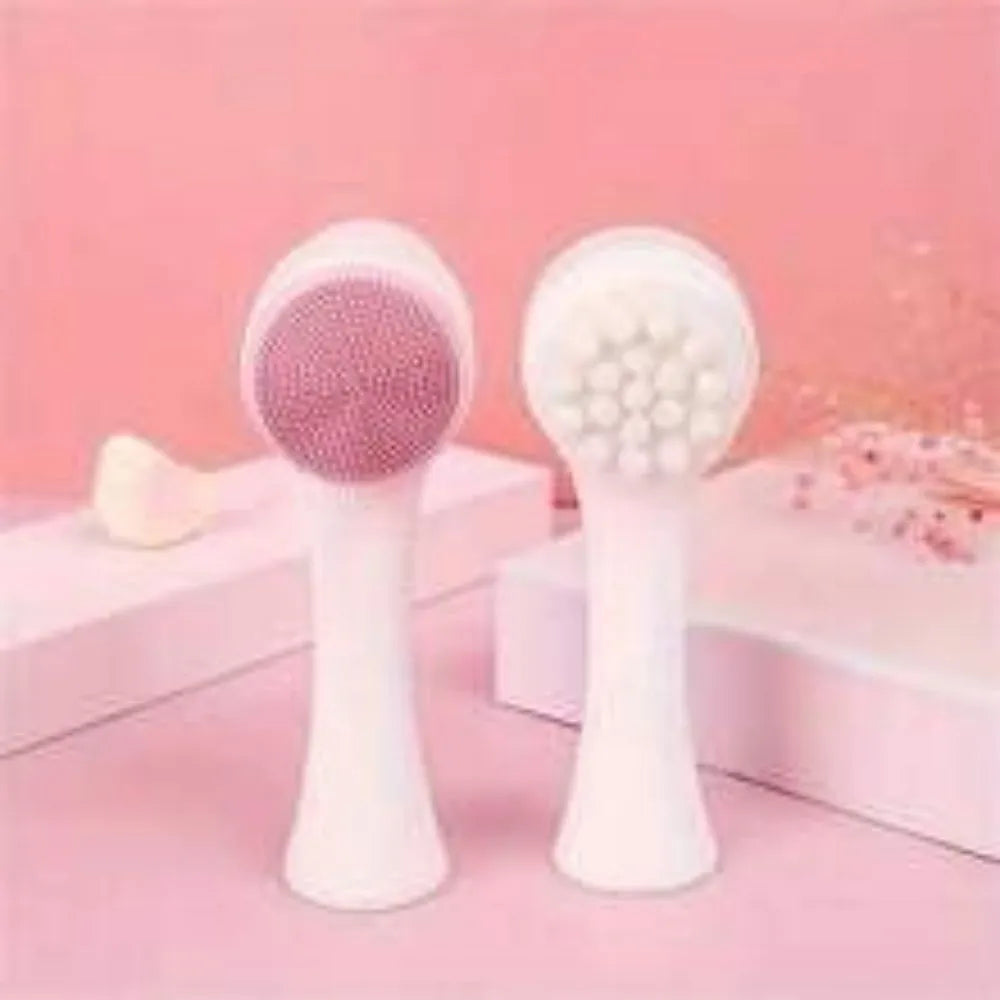 Blue and pink nylon pet paw brush for dogs and cats on a white background