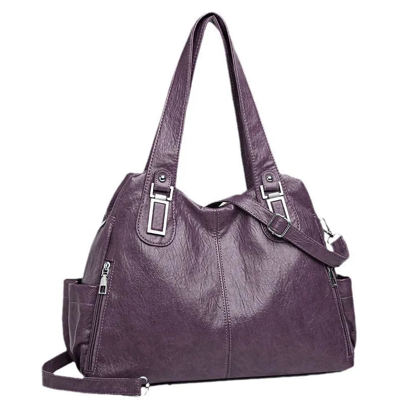 Women's soft PU tote bag in square vertical shape with single shoulder strap and internal zippered compartment