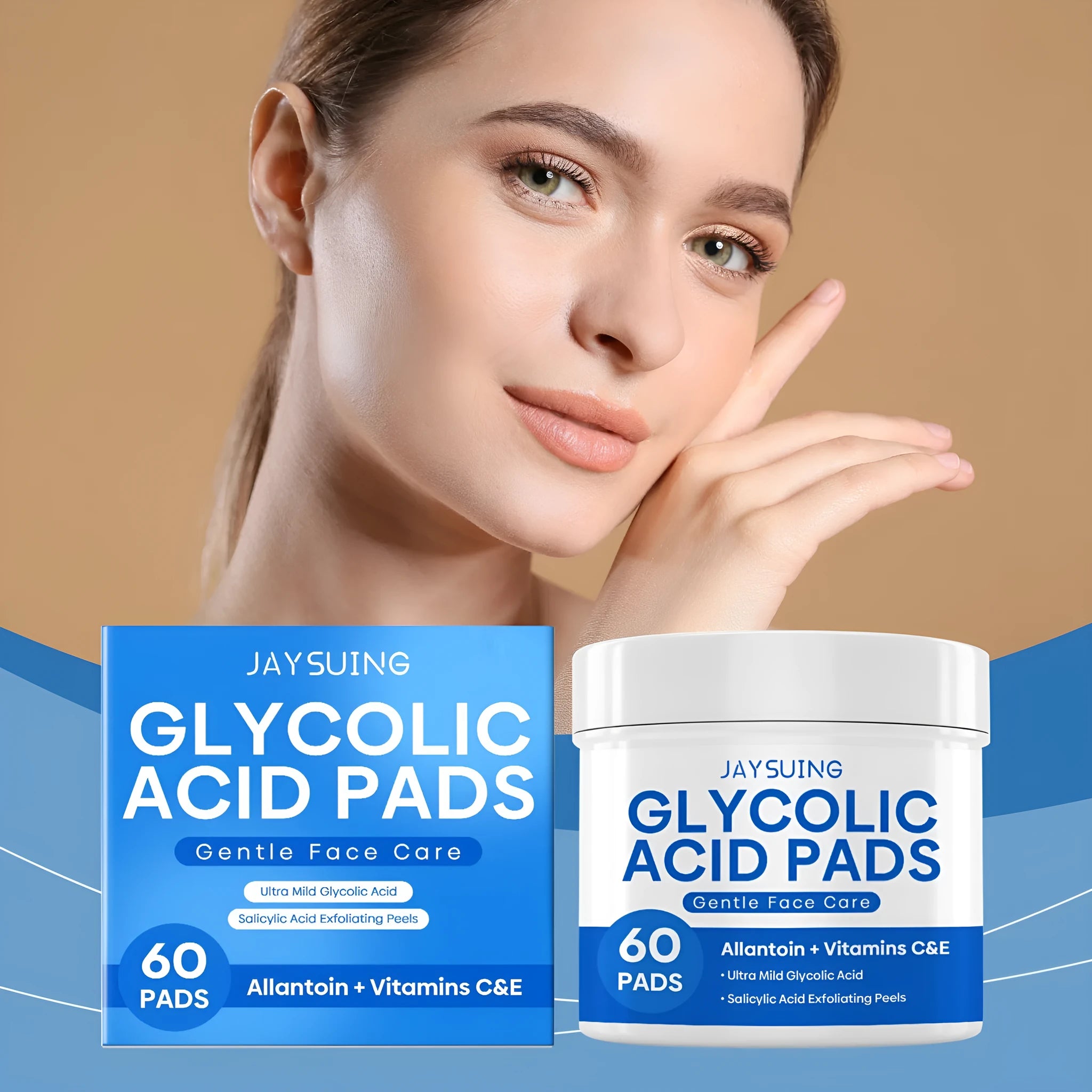Pack of 60 glycolic acid exfoliating cotton pads for facial chemical peel treatment