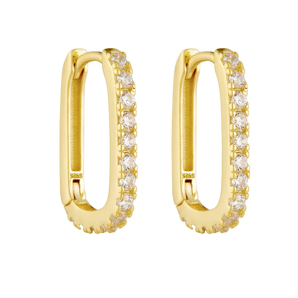 Sterling silver oval zircon ear clip earrings with gold plating options