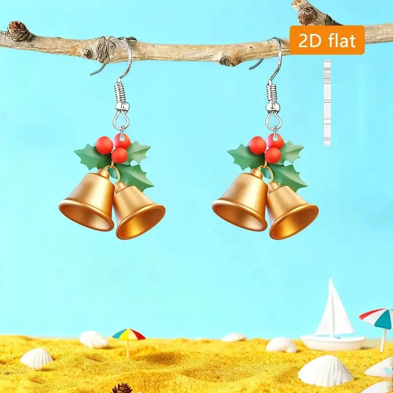 New Christmas tree bell casual earrings in acrylic geometric shape for unisex festive wear