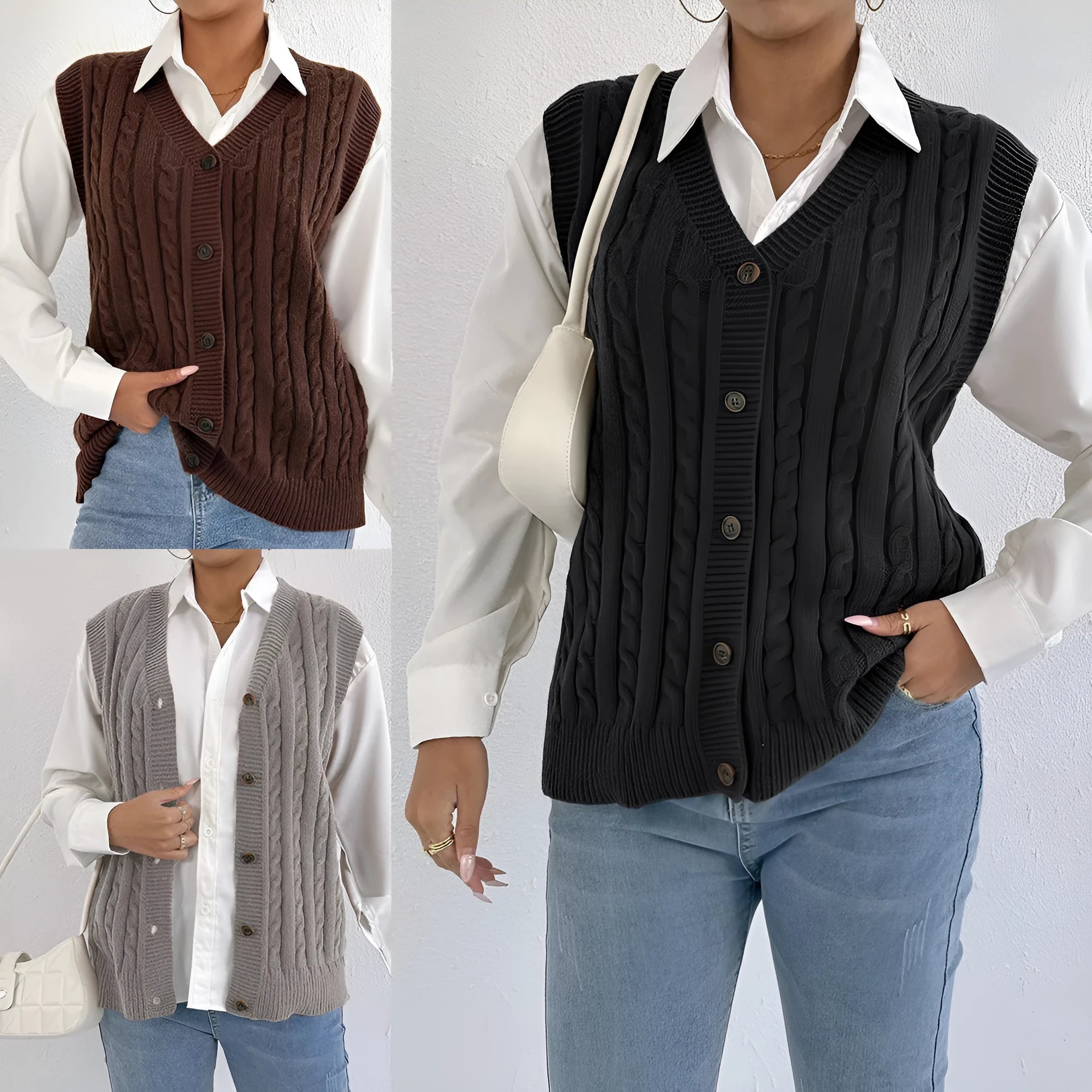 European and American leisure outer twist woven vest in solid colour, free size, deer plush fabric, available in coffee, gray, black