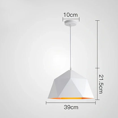 Colourful geometric iron hanging lamp, 46cm diameter, adjustable to 2m height in black or white for home lighting