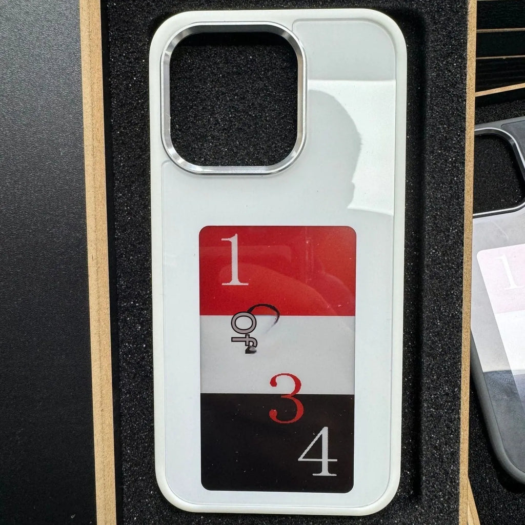Black e-ink screen phone case with battery-free projection for Apple iPhone, TPU material, mirror finish