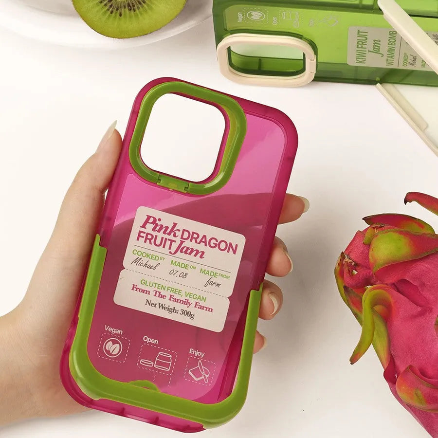 TPU mobile phone case for iPhone 14, transparent green shell with white border, bracket style