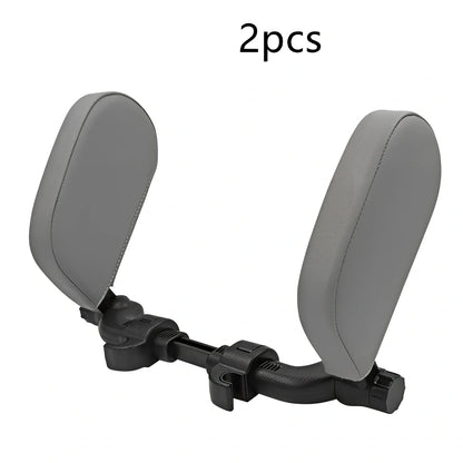 Adjustable car headrest pillow with 36cm bracket and 14cm rotating PU leather cushion