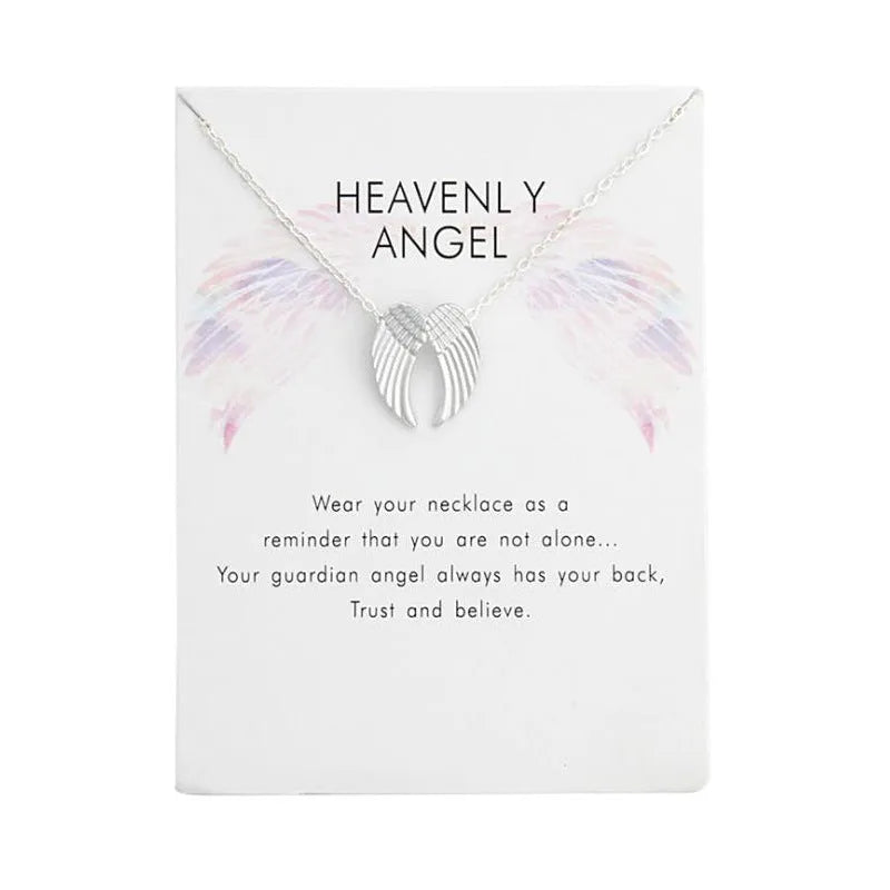 Angel Wings pendant necklace in gold alloy with 45cm chain and lobster clasp on card
