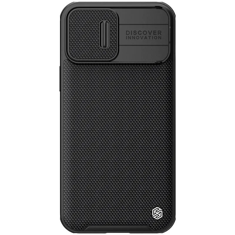 Black textured UniPro PC and TPU protective phone case for Apple iPhone 13 models.