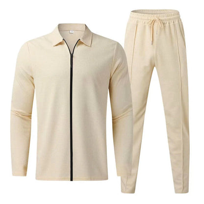Zipper cardigan and trousers set in polyester for active wear, available in multiple colours and sizes