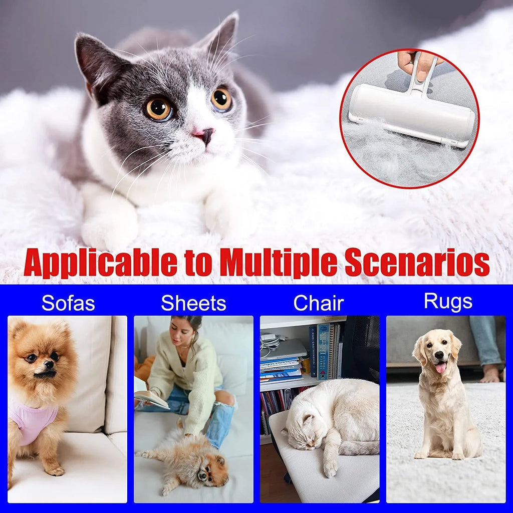 White plastic pet hair picker roller for removing dog and cat fur from fabrics