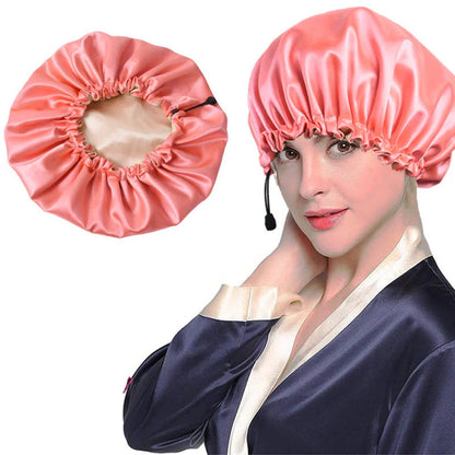 Soft silk dual-use shower cap in double satin fabric for chemotherapy and bathing protection