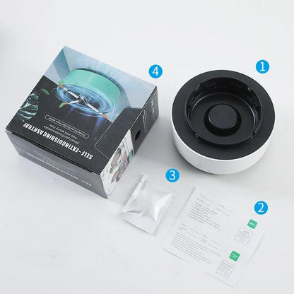 Stylish car ashtray with built-in air purifier for eliminating smoke and odors, featuring a compact, portable design and powerful 3600 RPM fan system.