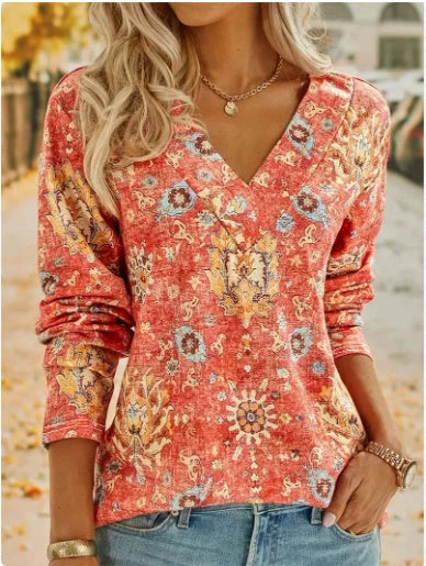 Bohemian printed long sleeve T-shirt for women in various colours and sizes
