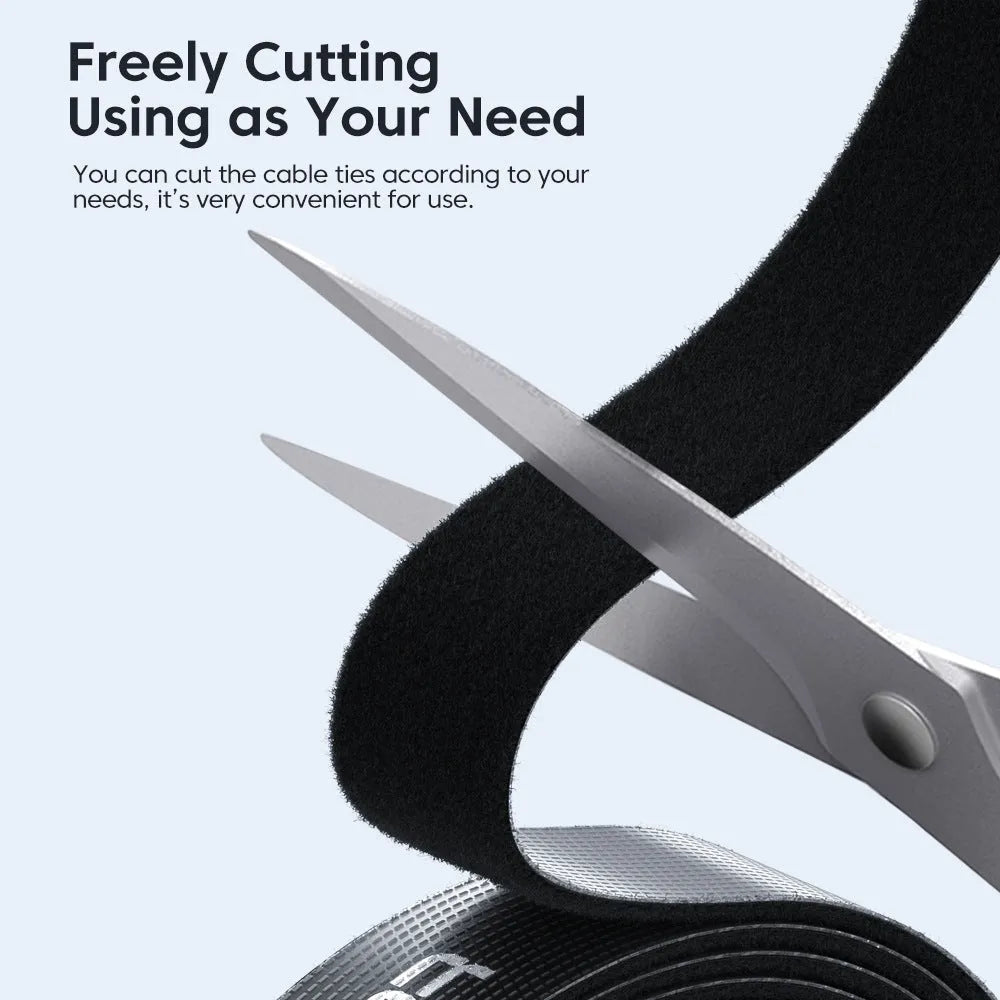 Nylon ratchet tie down cable tie with hook and loop fastening for cable storage, 10mm width