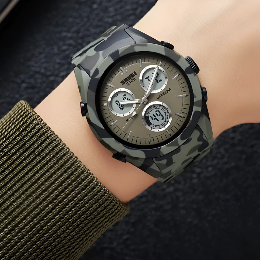Unisex digital watch with 50m water resistance in multiple colour and camouflage options