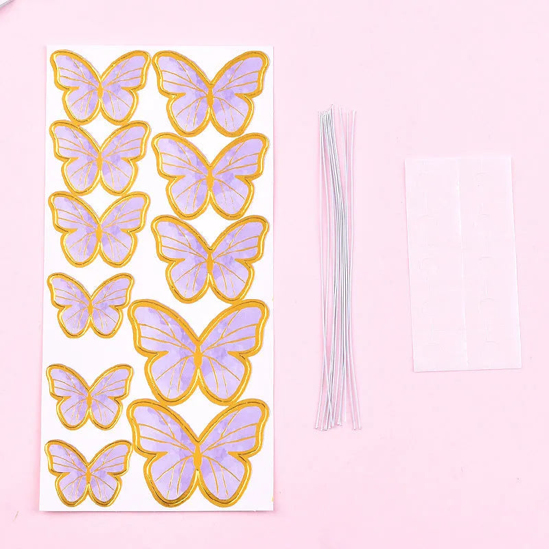 Acrylic happy birthday cake inserting card with plastic panel and wrought iron stem, butterfly pink colour