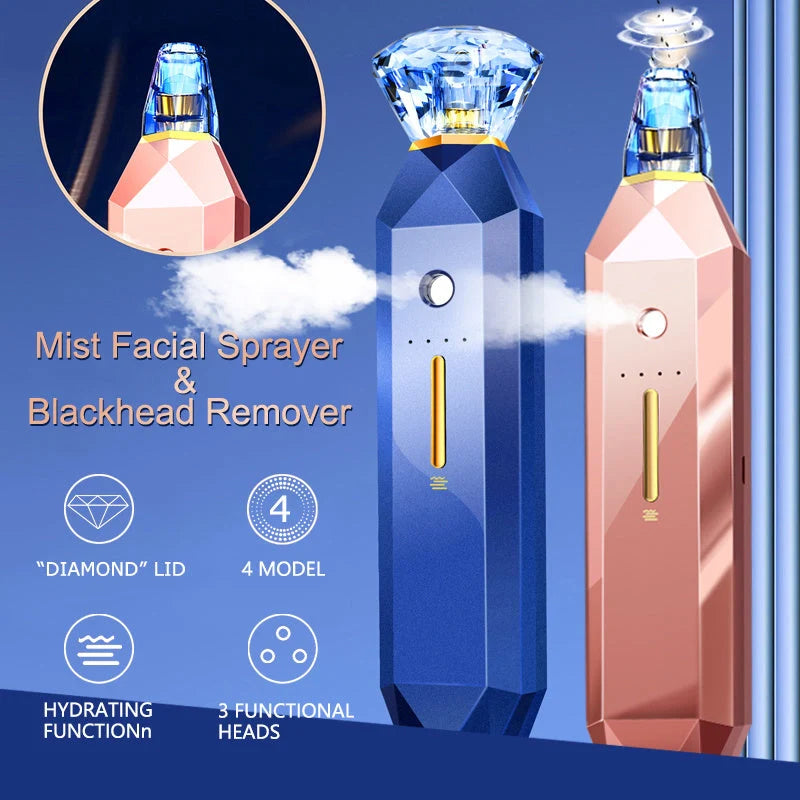 2-in-1 blackhead remover and facial sprayer in pink and sapphire blue