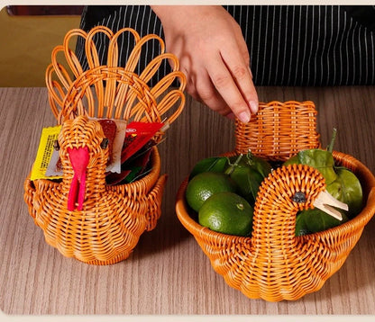 Deer-shaped rattan fruit basket for kitchen storage and decor