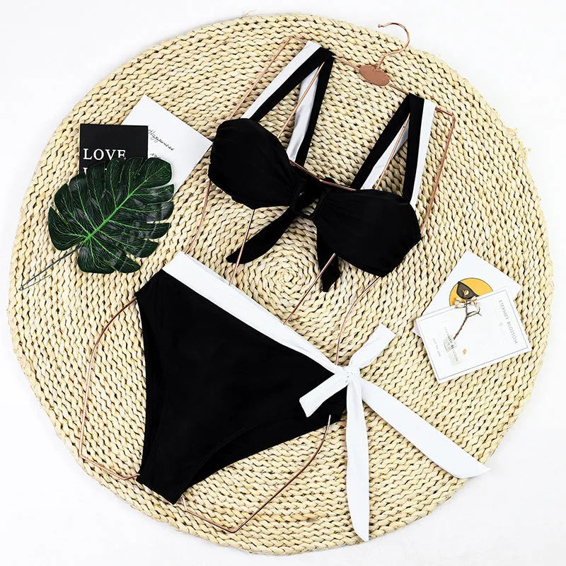 Black high waist bikini swimsuit for women showing front view