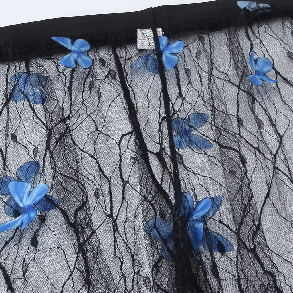Black women's bikini three-piece set with butterfly voile fabric and optional pants