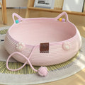 Bamboo weave cotton string pet kennel cat bed scratch resistant in pink cat paw style