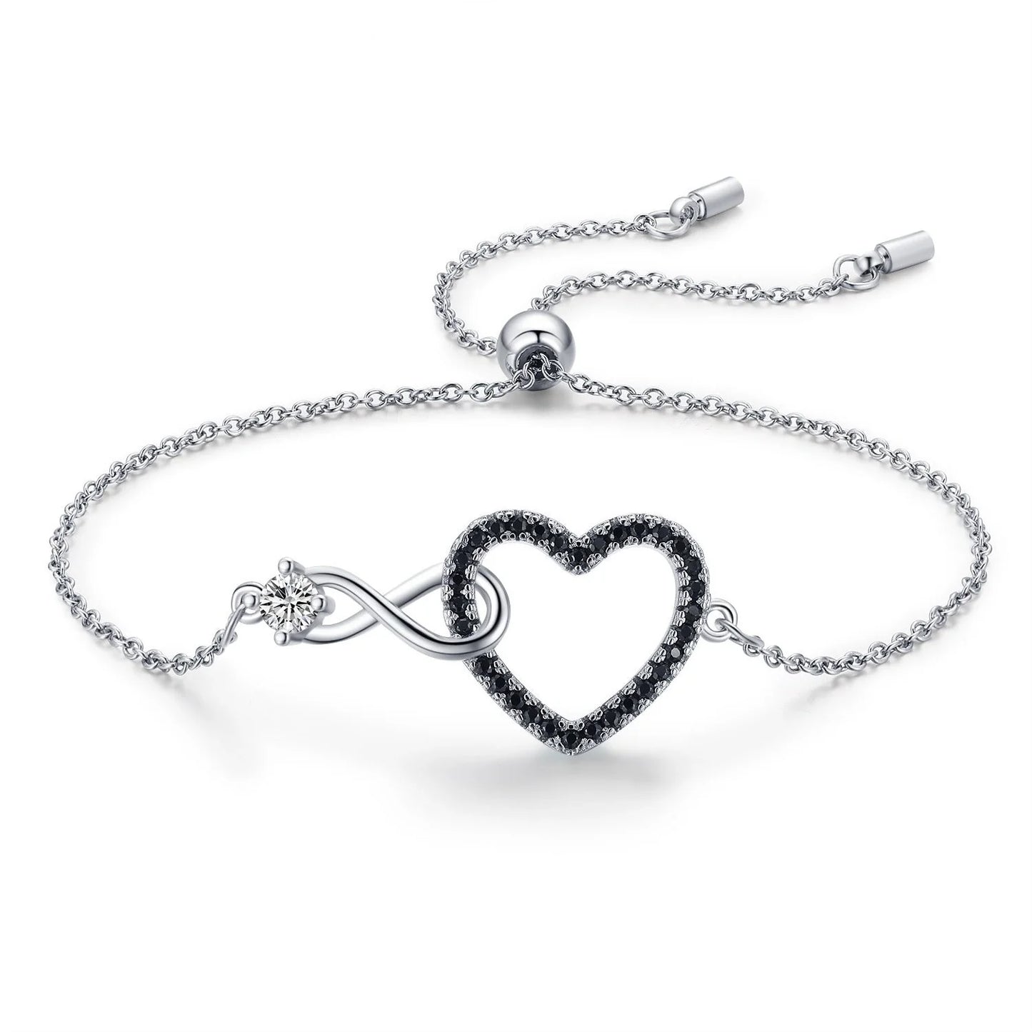 Black heart-shaped 8-shaped bracelet with zircon decoration for women