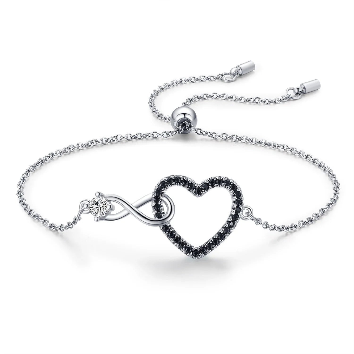 Black heart-shaped 8-shaped bracelet with zircon decoration for women