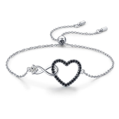 Black heart-shaped 8-shaped bracelet with zircon decoration for women