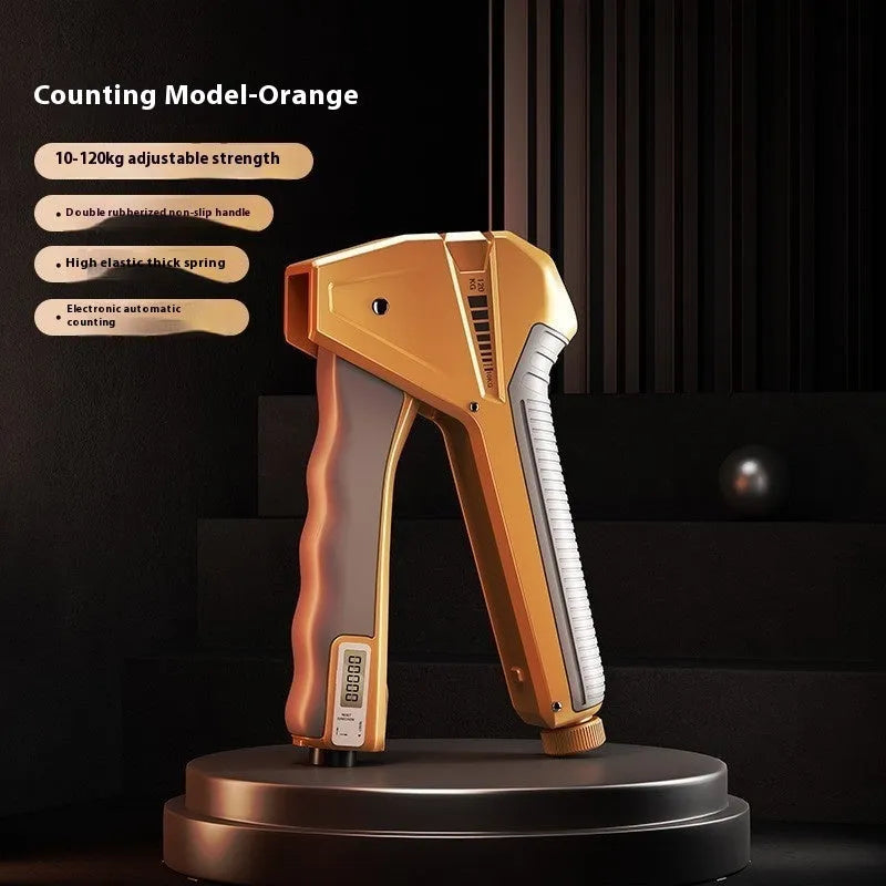 Second generation adjustable hand grip strengthener with mechanical counter showing orange colour option