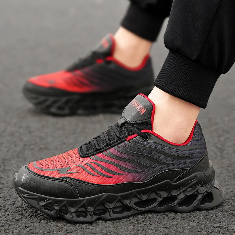 Men's thick-soled vulcanized sneakers in black red, white green, and black grey