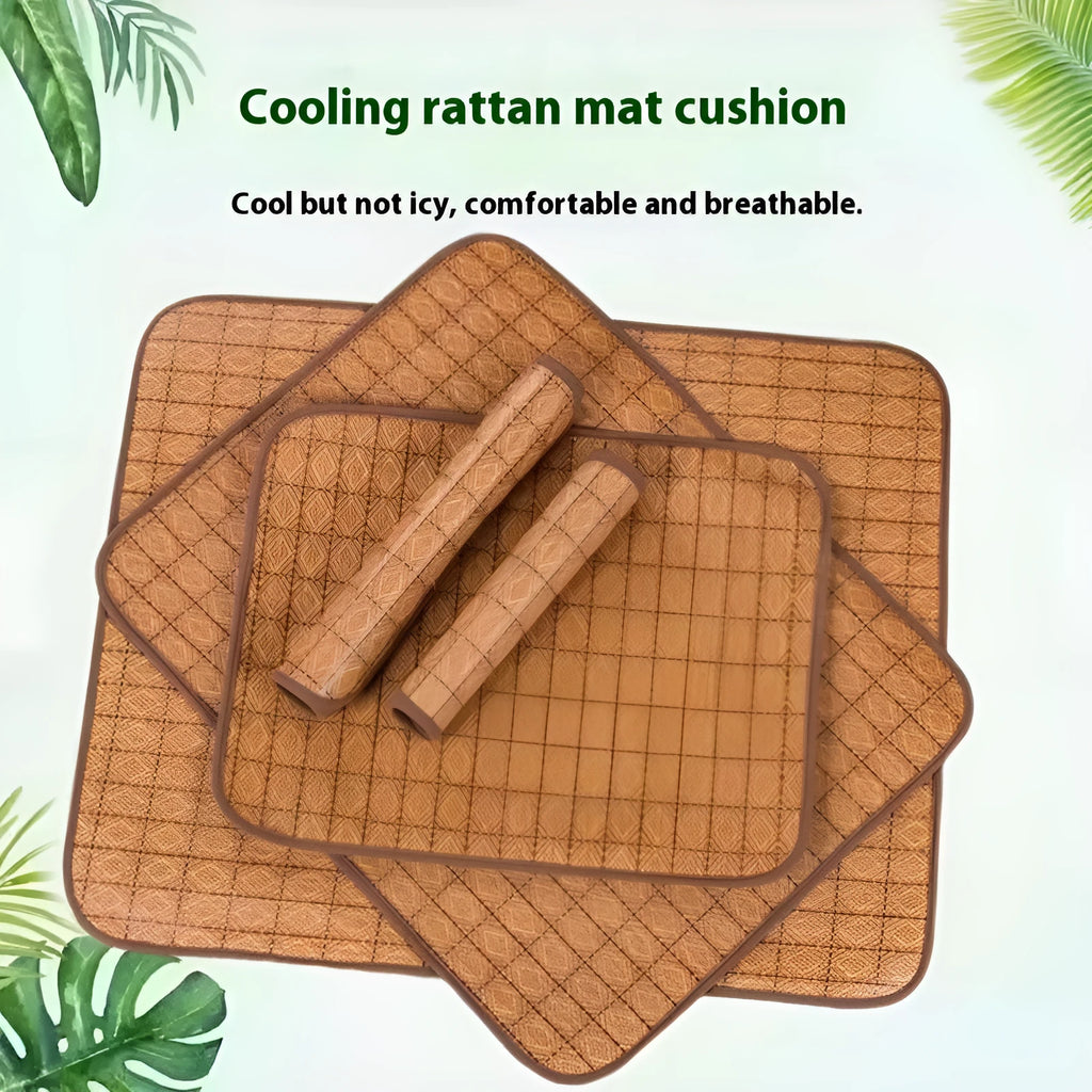 Brown rattan weave dog cooling mat shown in a large size.